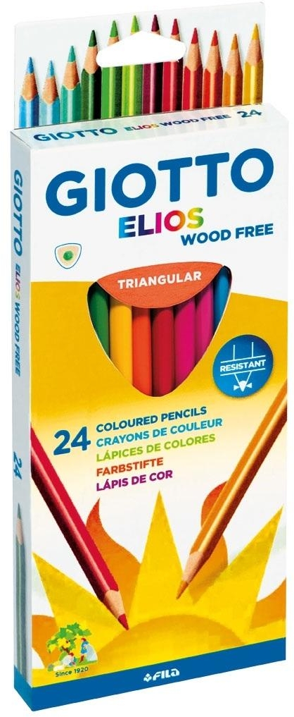 Giotto Elios Giant Wood Free Pack de 24 Lapices Triangulares de Colores, Sin Madera, Mina 5 mm