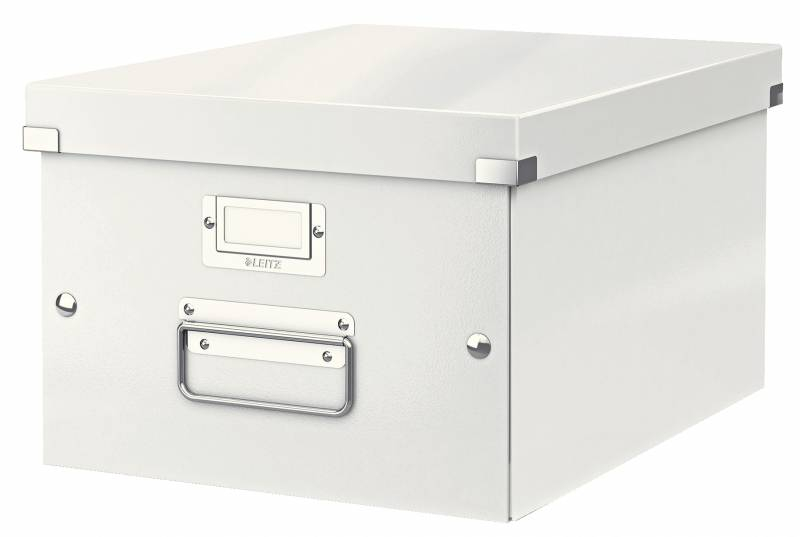 Leitz Caja Almacenaje Mediana Click & Store Wow, Montaje Rapido y Sencillo, Asas de Metal, Blanco, Efecto Wow
