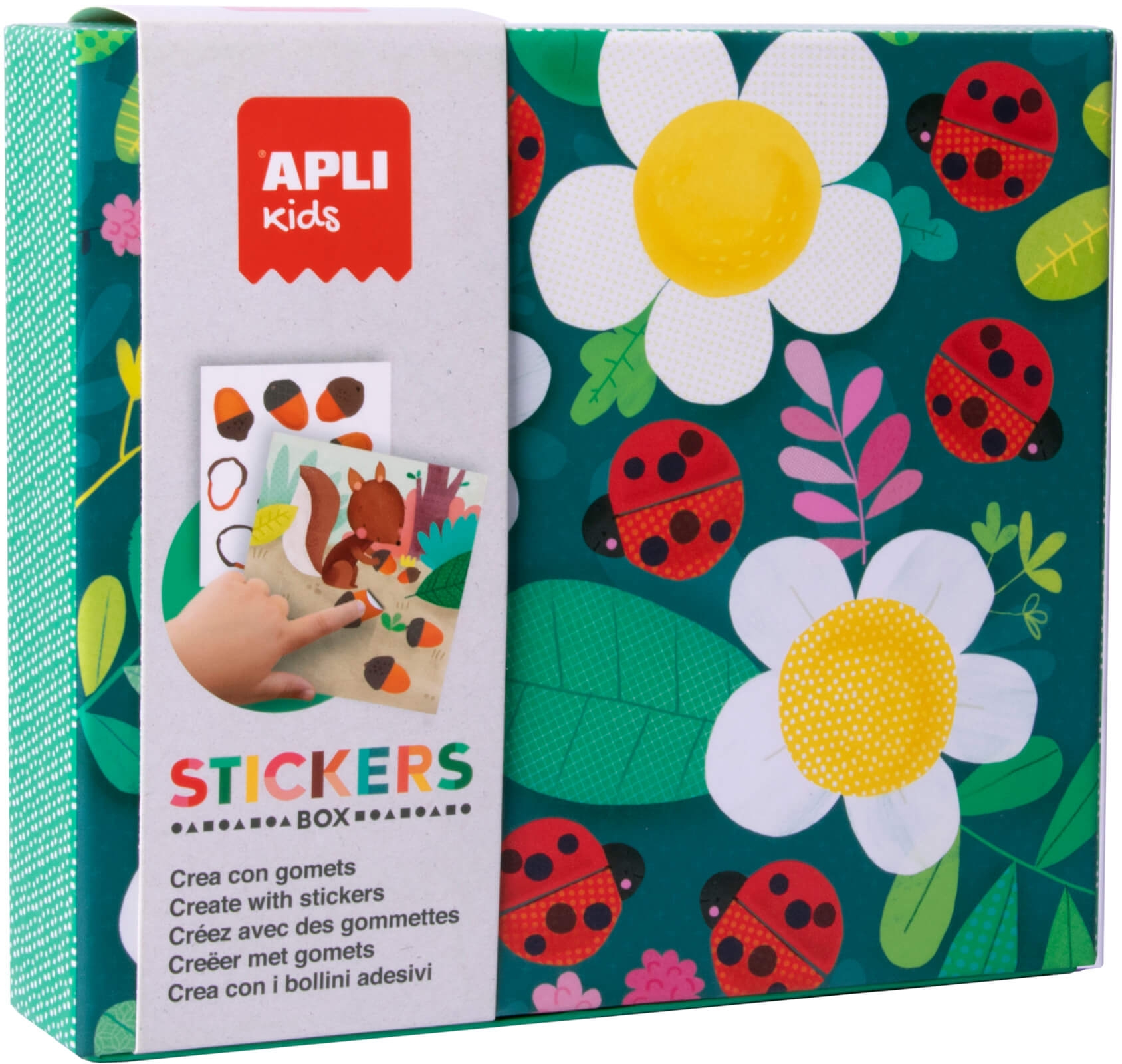 Apli Kids Juegos de Gomets Mariquita - 8 Laminas Ilustradas de 200G - 8 Hojas de Gomets Removibles Geometricos - Alto Valor Dida