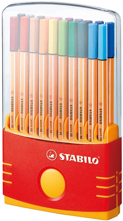 Stabilo Point 88 Pack de 20 Rotuladores de Punta Fina de Fibra, Trazo de 0.4mm, Varios colores
