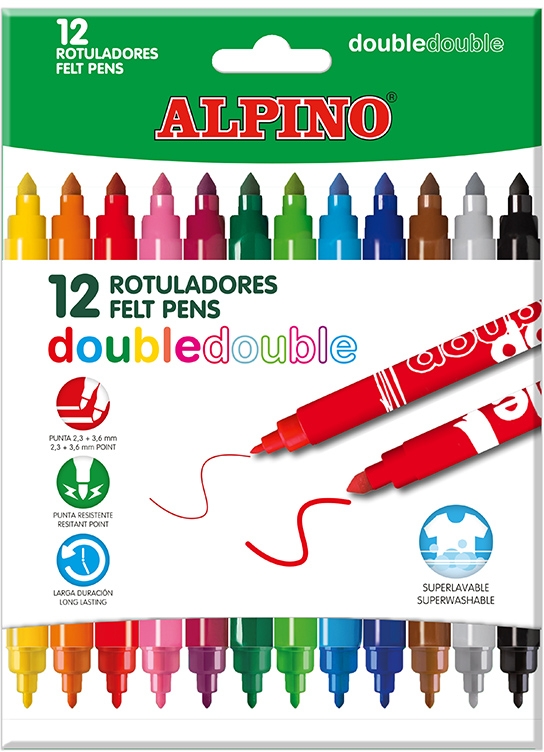Alpino Pack de 12 Rotuladores Double Double 10+2, Doble Punta