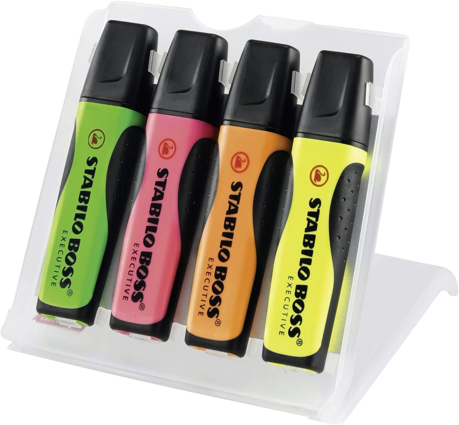 Stabilo Boss Executive Pack de 4 Marcadores Fluorescentes, Grip, Trazo 2-5mm, Colores Surtidos