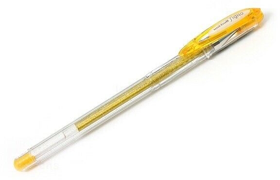 Uni-ball Signo Sparkling Gel, Punta de Acero Inoxidable 1 mm, Trazo 0.65 mm, Tinta Gel, Oro Efecto Purpurina