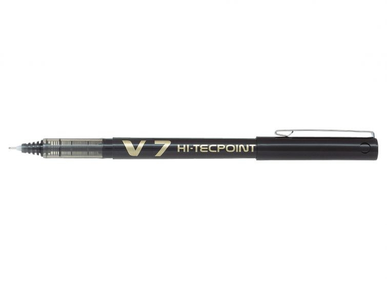 Pilot Boligrafo de tinta liquida V7 HI-Tecpoint Rollerball, Punta fina de aguja 0.7mm, Trazo 0.5mm, Negro