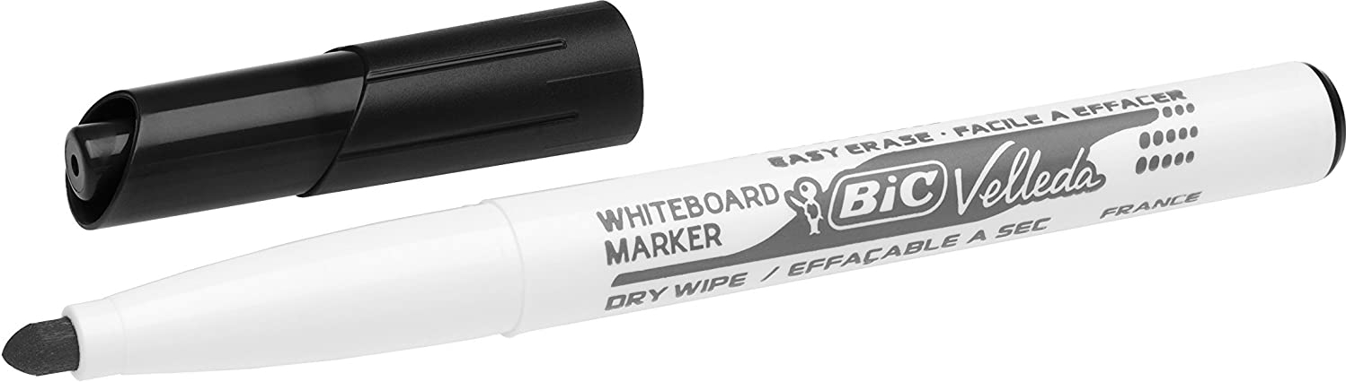 Bic Velleda 1741 Marcador para Pizarra, Punta de 4.5 mm, Trazo 1.4mm, Tinta base acetona, Borrado facil, Negro