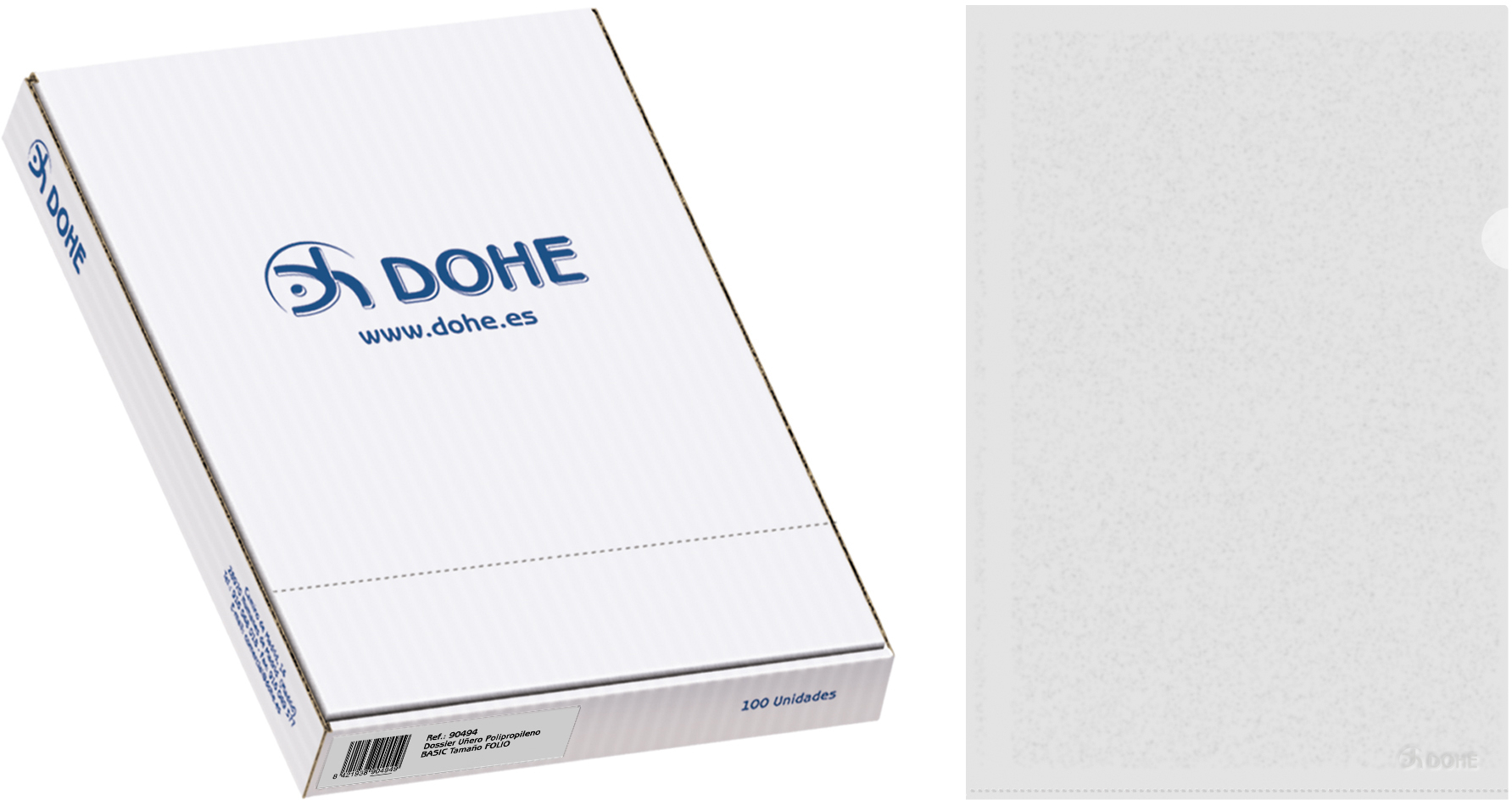Dohe Caja de 100 Dossiers Uñero Basic 100 Micras, Tamaño Folio, Transparente