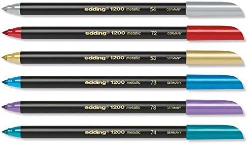Edding 1200 Metallic Pack de 6 Rotuladores, Trazo 1mm, Colores Oro, Plata, Rojo, Azul, Violeta y Verde Metaliza
