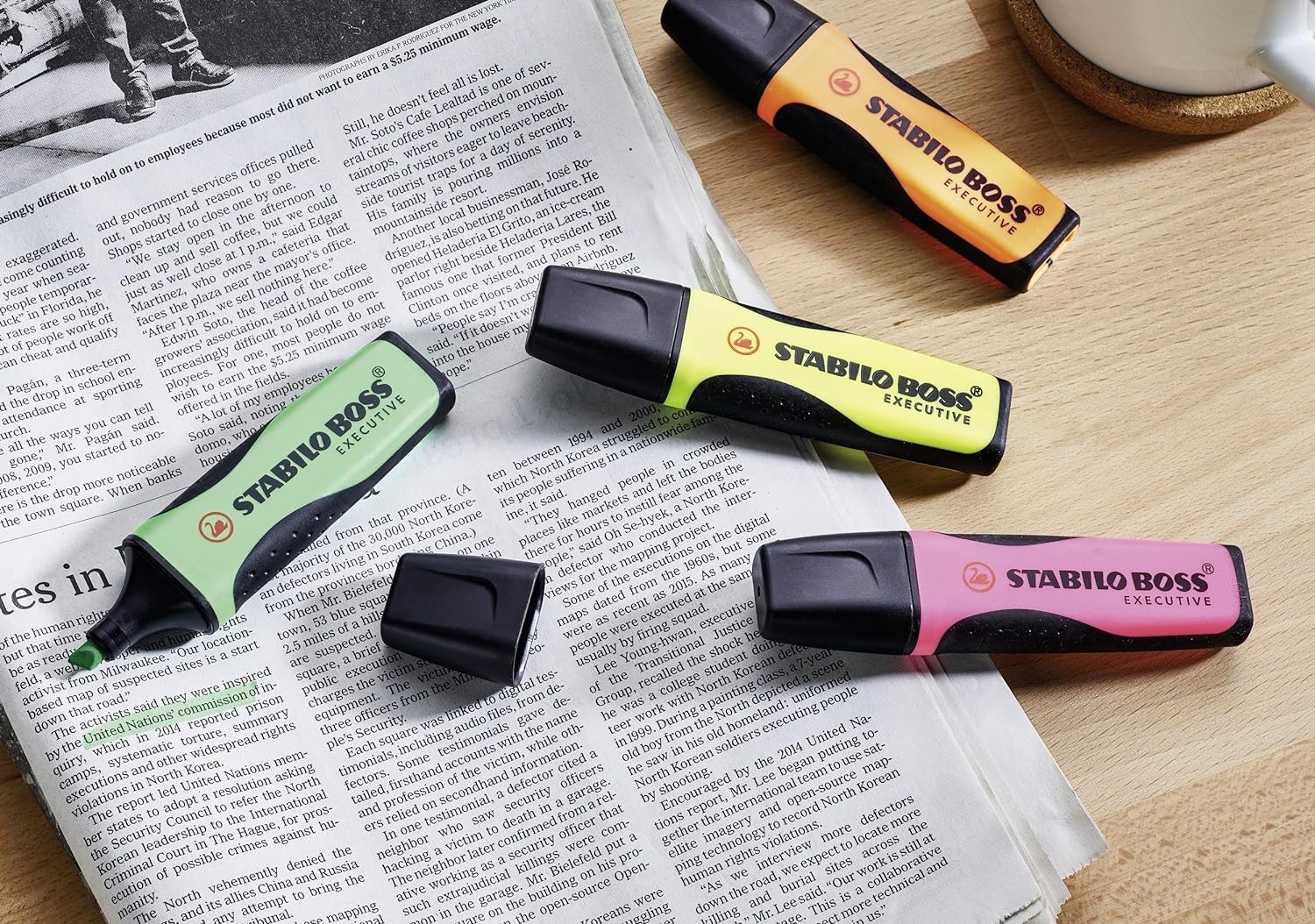 Stabilo Boss Executive Pack de 4 Marcadores Fluorescentes, Grip, Trazo 2-5mm, Colores Surtidos