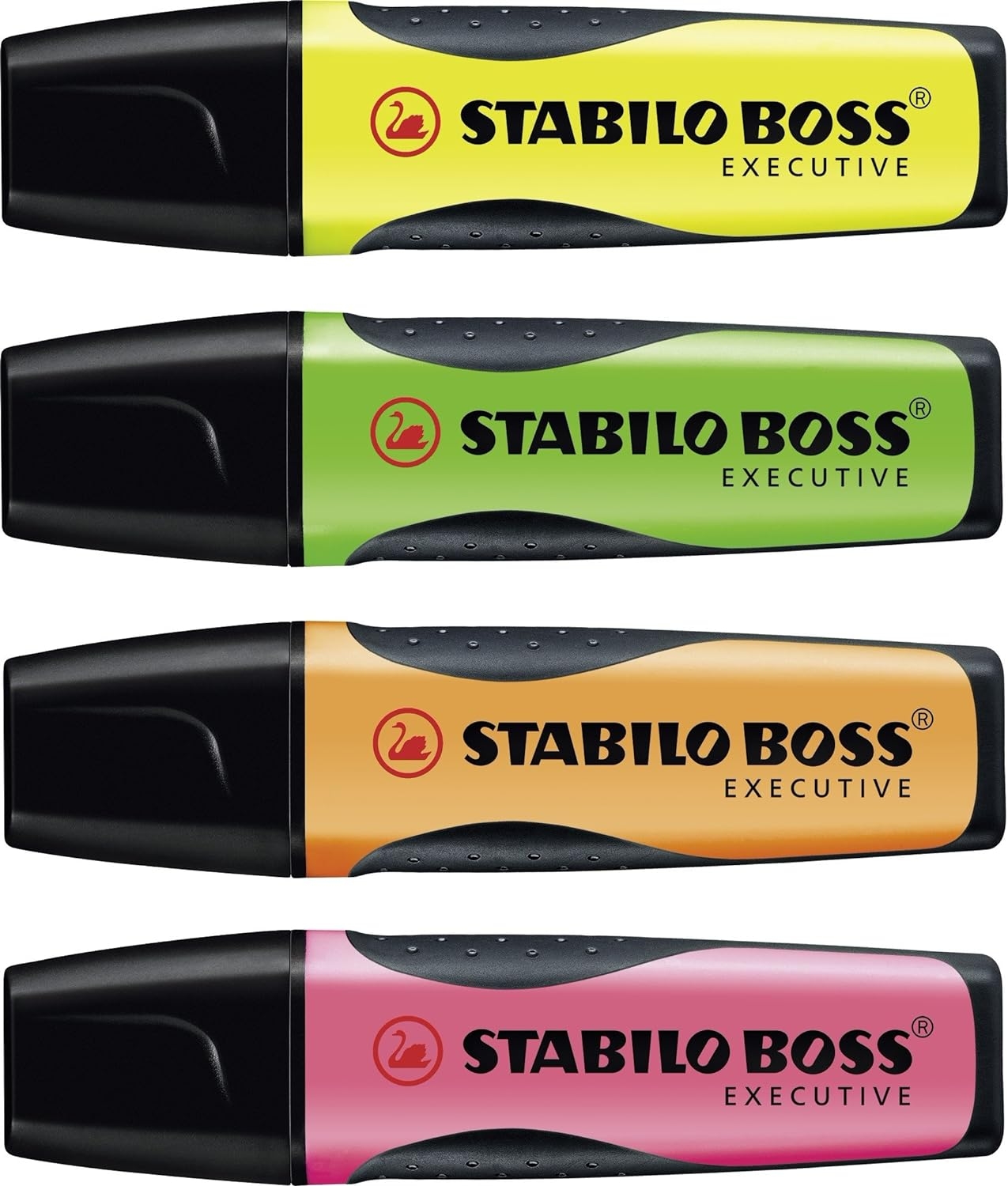 Stabilo Boss Executive Pack de 4 Marcadores Fluorescentes, Grip, Trazo 2-5mm, Colores Surtidos