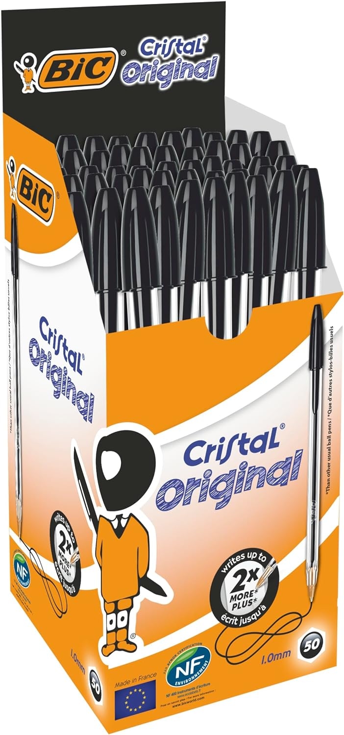 Caja de 50 bolígrafos Bic Cristal Original, Punta 1.0mm, Trazo 0.4mm, Negro