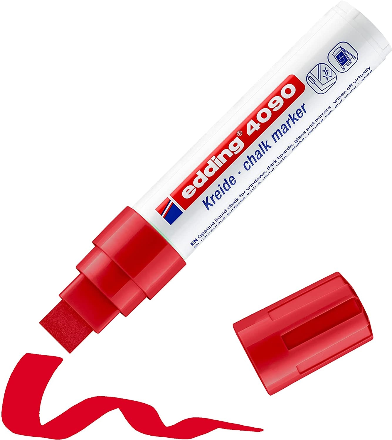 Edding 4090 Rotulador de Tiza Liquida, Punta Biselada, Trazo entre 4 y 15mm, Olor Neutro, Rojo