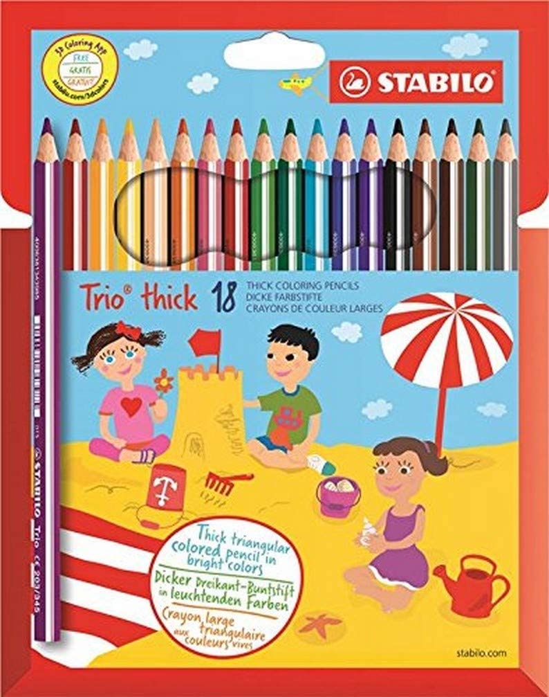 Stabilo Trio Thick Pack de 18 Lapices de Colores, Mina de 4.2mm, Forma Triangular