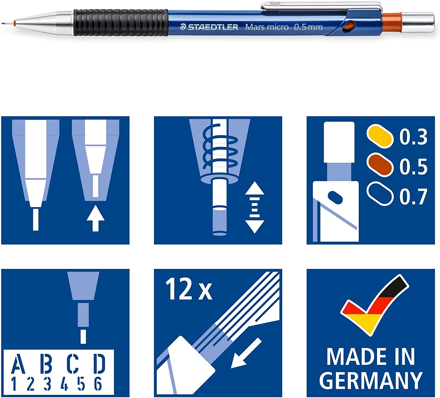 Staedtler Mars Micro - Pack Portaminas 0.5mm + 1 Tubo de 12 Minas, Minas HB