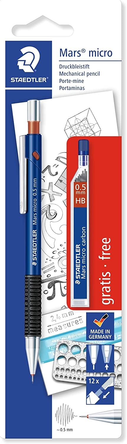 Staedtler Mars Micro - Pack Portaminas 0.5mm + 1 Tubo de 12 Minas, Minas HB