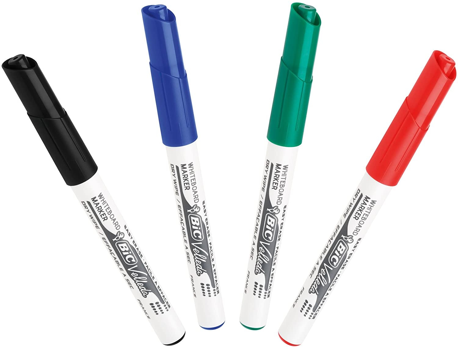 Bic Velleda 1741 Pack de 4 Rotuladores para Pizarra, Punta Media, Trazo de 1.4mm, Borrado facil, Varios colores