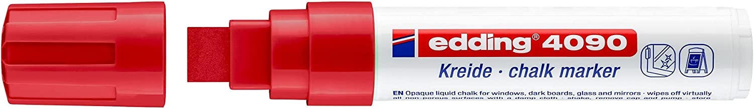 Edding 4090 Rotulador de Tiza Liquida, Punta Biselada, Trazo entre 4 y 15mm, Olor Neutro, Rojo