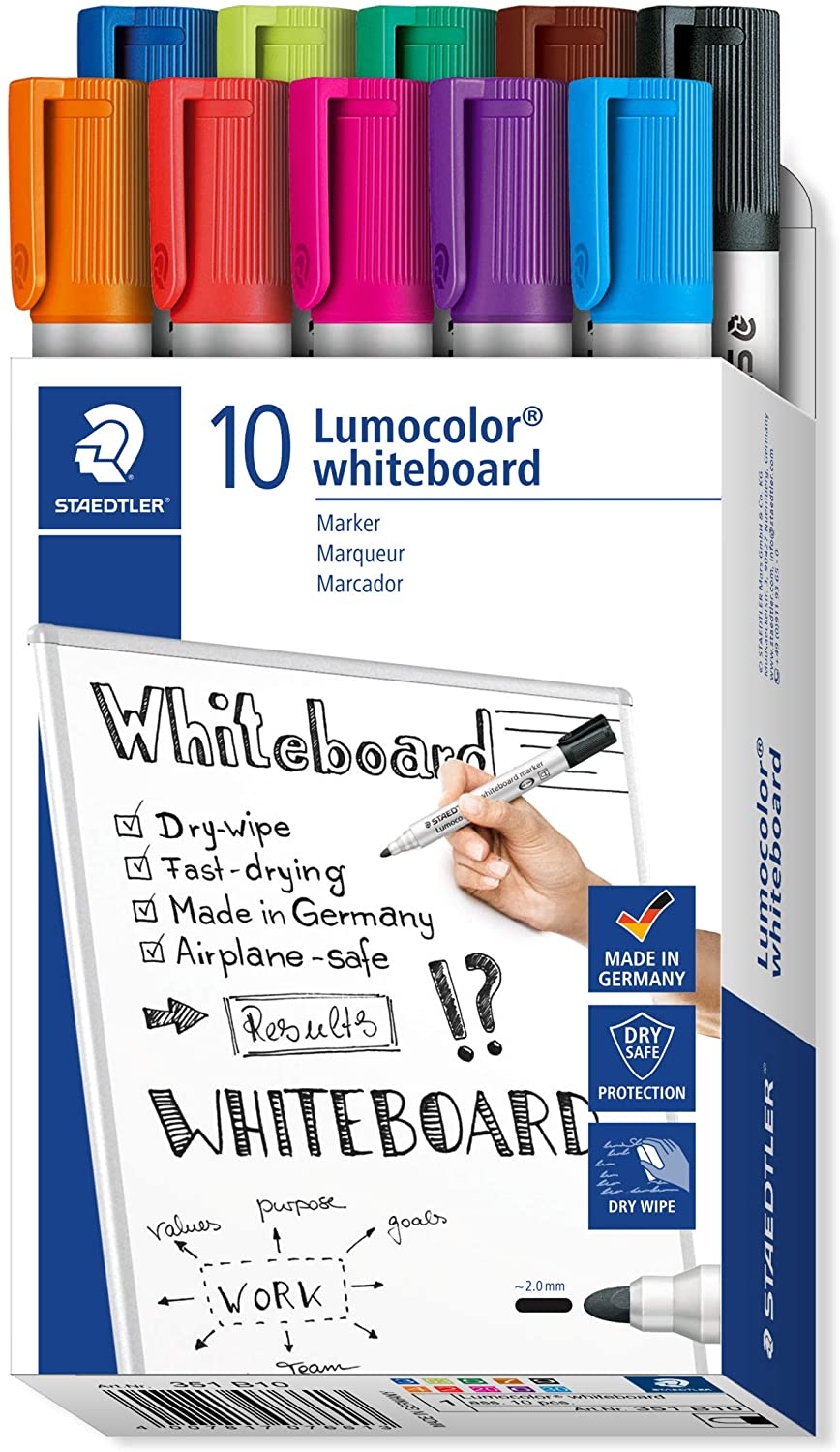 Pack de 10 Marcadores Staedtler Lumocolor 351 para Pizarra Blanca, Punta 2mm