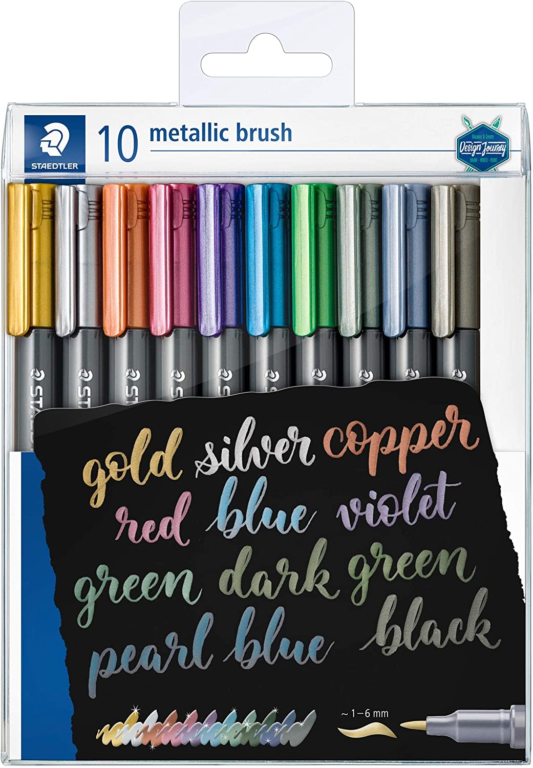 Staedtler Pack de 10 Rotuladores Permanentes, Punta Pincel, Trazo 1-2mm, Colores Metalicos Surtidos
