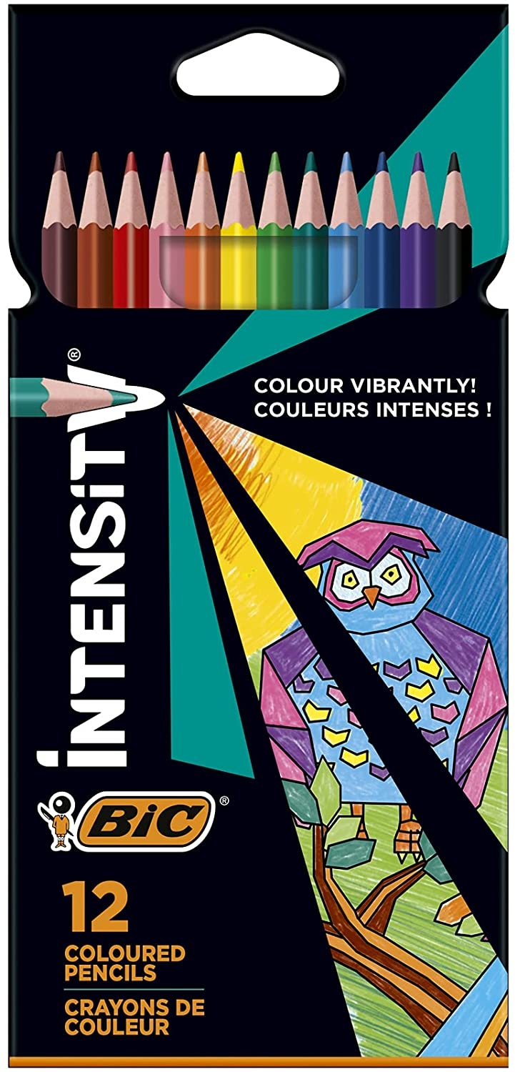 Bic Intensity Color Up Caja de 12 Lapices Triangulares de Colores Surtidos, Mina Ultraresistente de 3.20