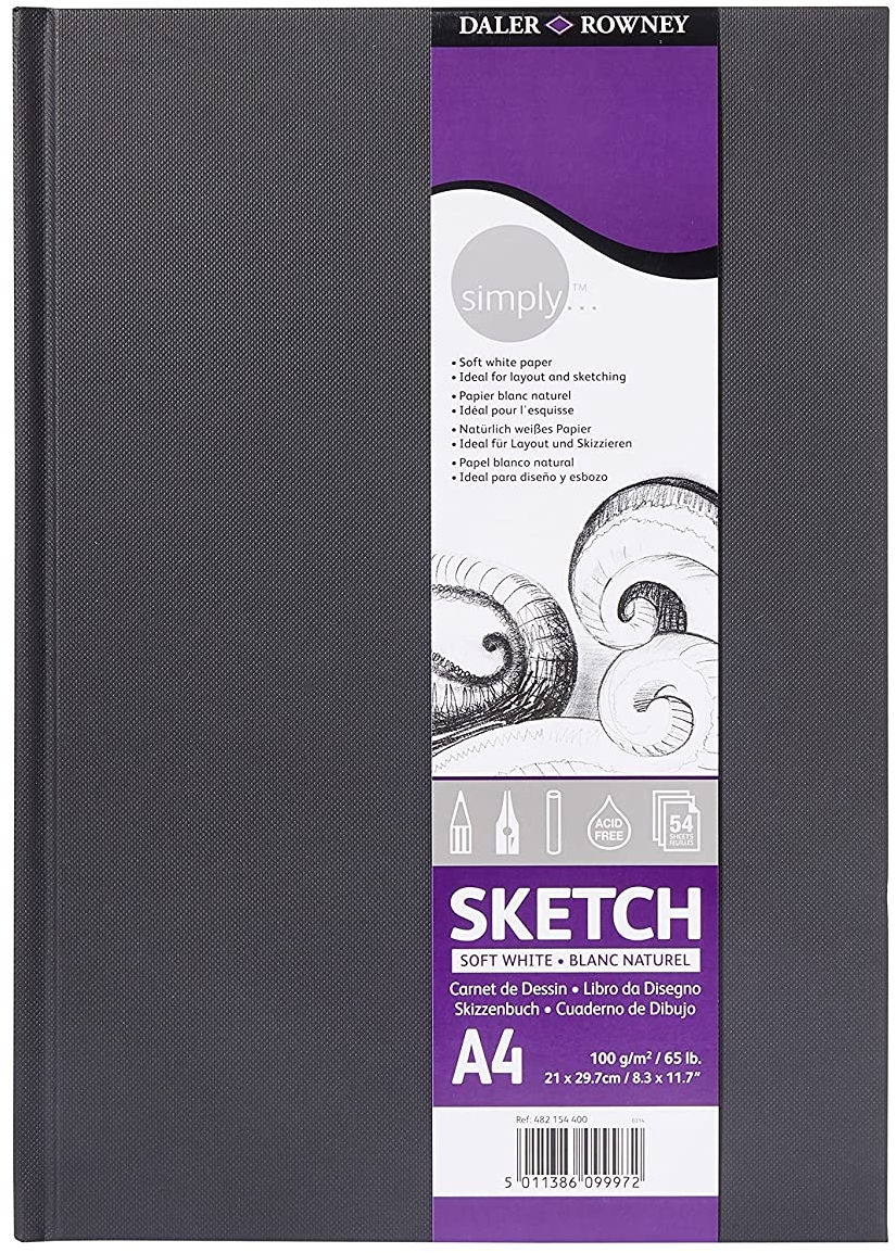 Daler Rowney Simply Cuaderno de Dibujo Cosido A4 100g/m2 Cubierta Rigida 54 Hojas Color Blanco