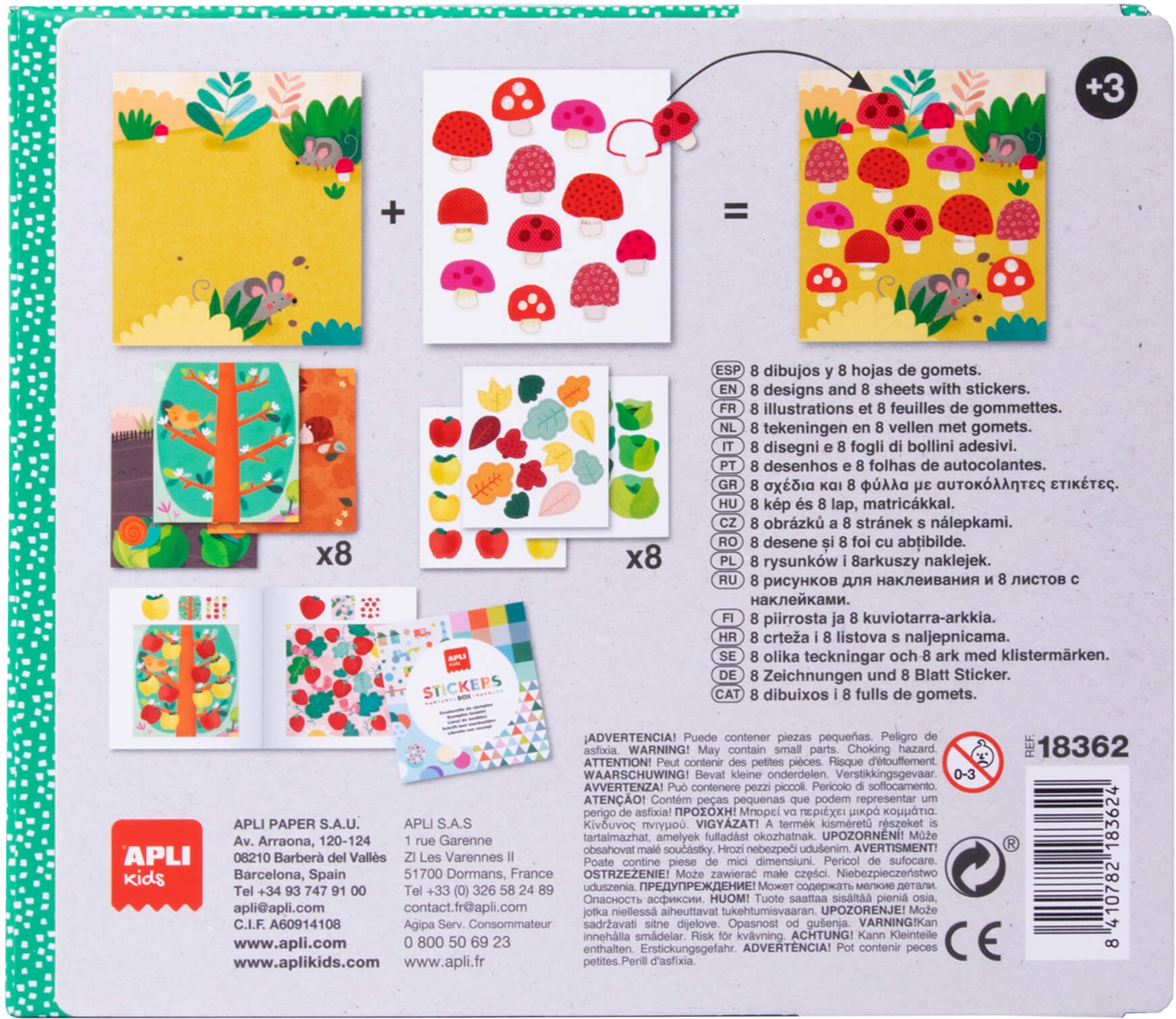 Apli Kids Juegos de Gomets Mariquita - 8 Laminas Ilustradas de 200G - 8 Hojas de Gomets Removibles Geometricos - Alto Valor Dida