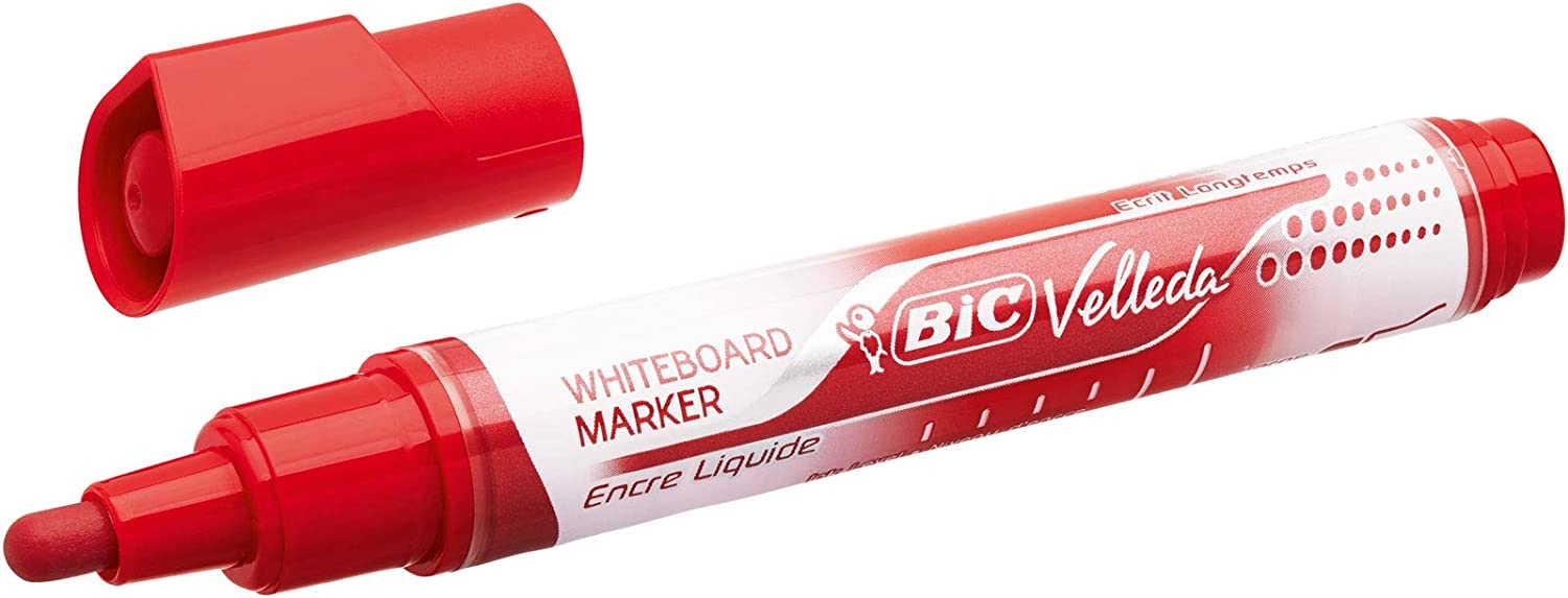 Bic Velleda Liquid Ink Marcador para Pizarra, Punta Media, Trazo 2.3mm, Tinta Liquida con Base de Alcohol, Rojo
