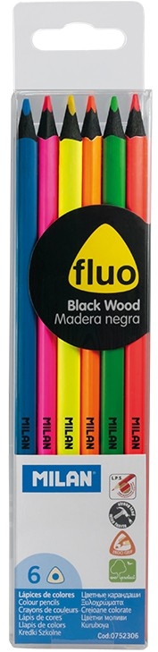 Milan Fluo Pack de 6 Lapices Triangulares de Colores, Mina 2.9mm