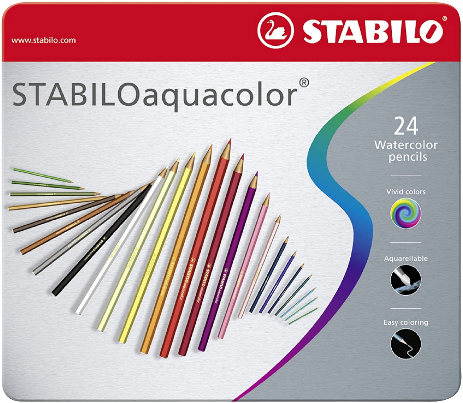 Stabilo Aquacolor Pack de 24 Lapices de Colores, Mina de 2.8mm, Acuarelable