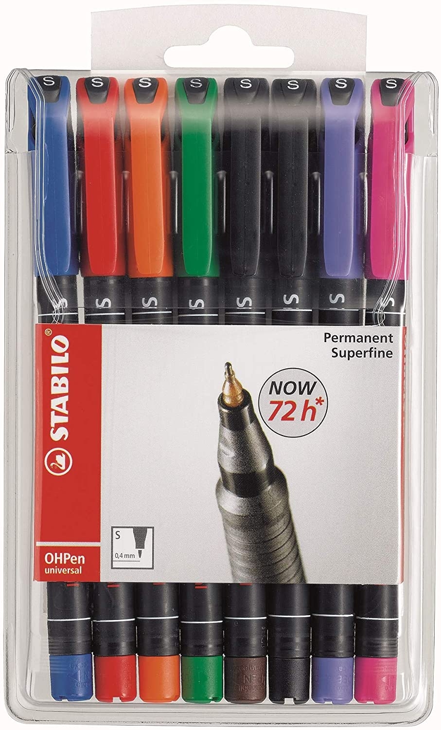 Stabilo OHPen Pack de 8 Rotuladores Permanentes, Punta Superfina, Trazo de 0.4mm, Grip, Varios