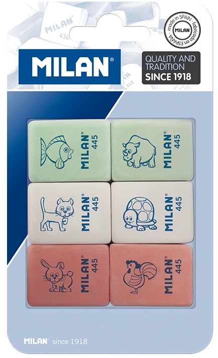 Milan 445 Pack de 6 Gomas de Borrar Rectangulares, Miga de Pan