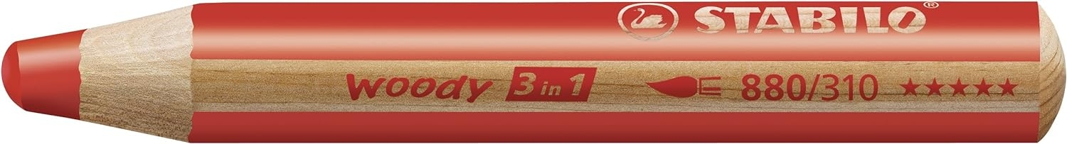 Stabilo Woddy 3 en 1 Pack de 18 Lapices de Colores + Sacapuntas + Pincel Nº 8, Lapiz de Color, Cera y Acuarela