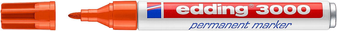 Edding 3000 Rotulador Permanente, Punta Redonda de 1.5mm, Trazo entre 1.5 y 3mm, Seca rápido, Naranja