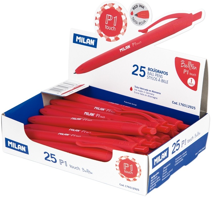 Milan P1 Touch Boligrafo Retractil, Punta 1mm, Tinta de Aceite, Rojo
