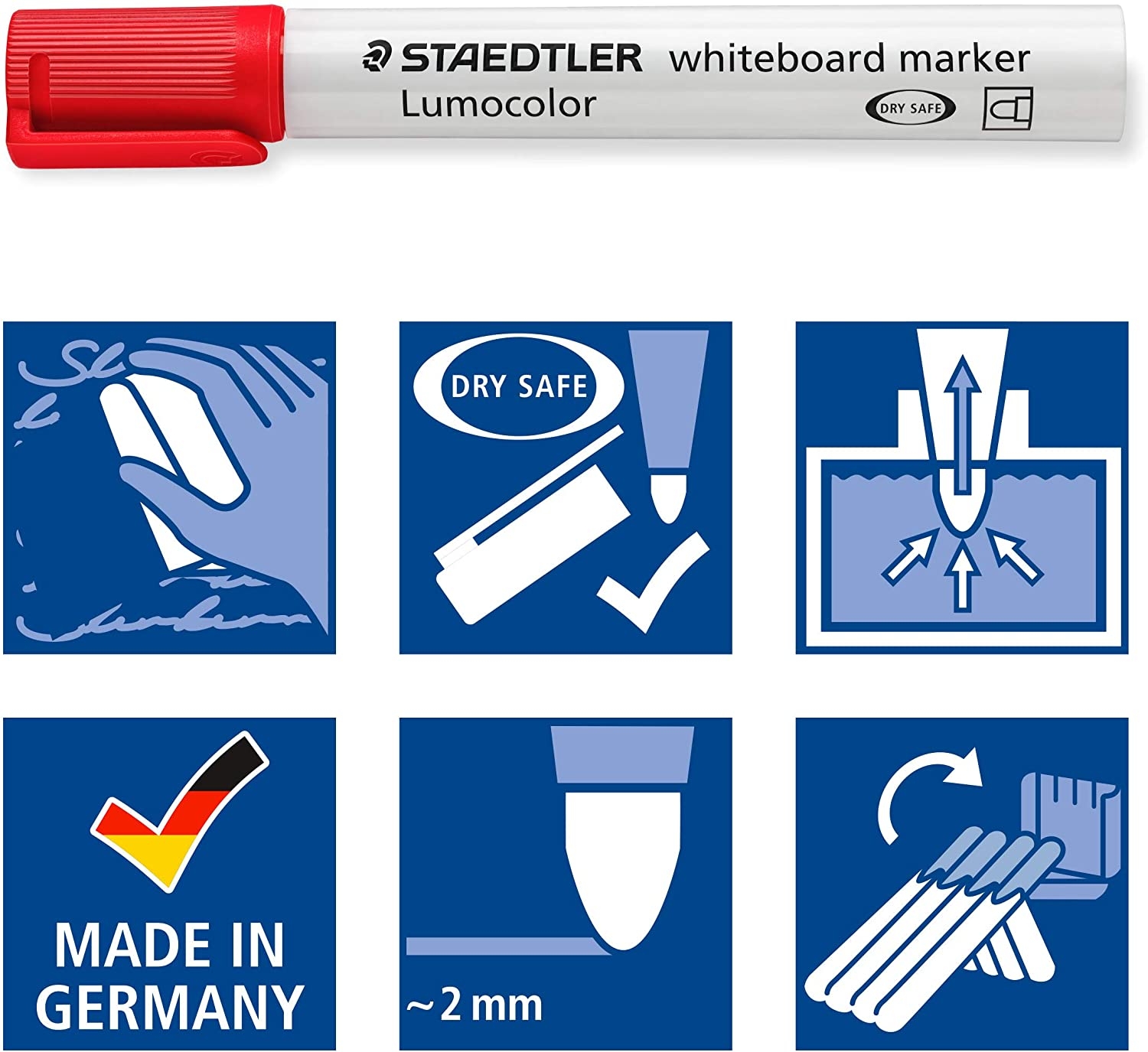 Pack de 10 Marcadores Staedtler Lumocolor 351 para Pizarra Blanca, Punta 2mm