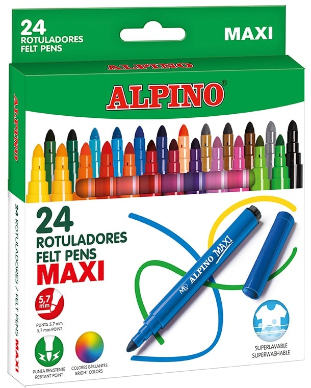 Alpino Pack de 24 Maxi Rotuladores Gruesos, Punta de 6mm