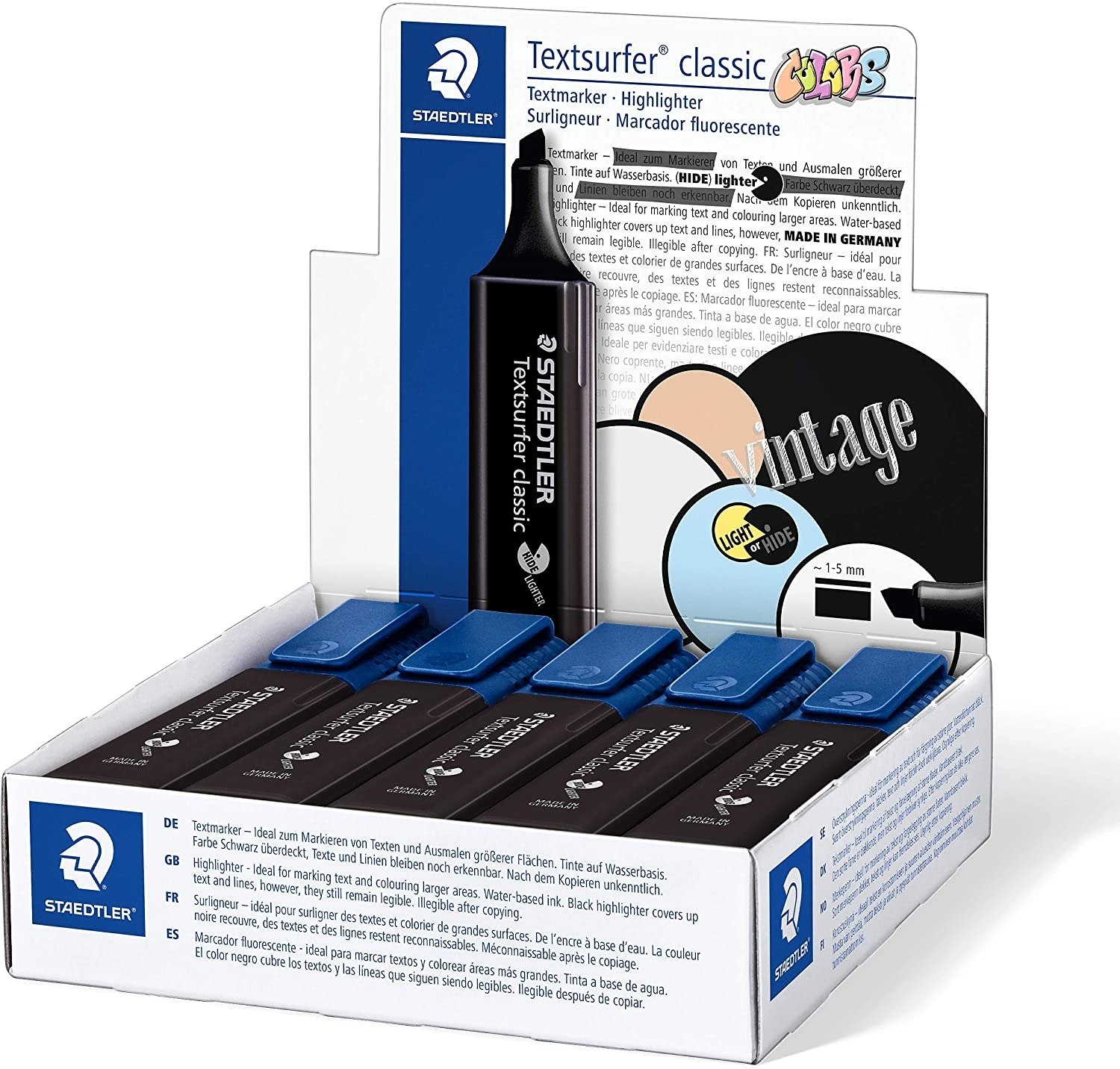 Staedtler Textsurfer Classic 364 Vintage Marcador Fluorescente, Punta Biselada, Trazo 1-5mm, Negro