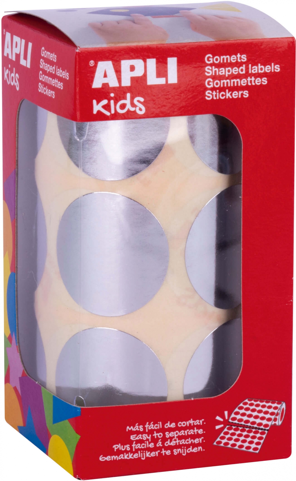 Apli Gomets Redondos Plata Metalizado - Ø33mm - 59 Hojas Pretroqueladas - Adhesivo Base Agua - Normas EN-71 y FSC