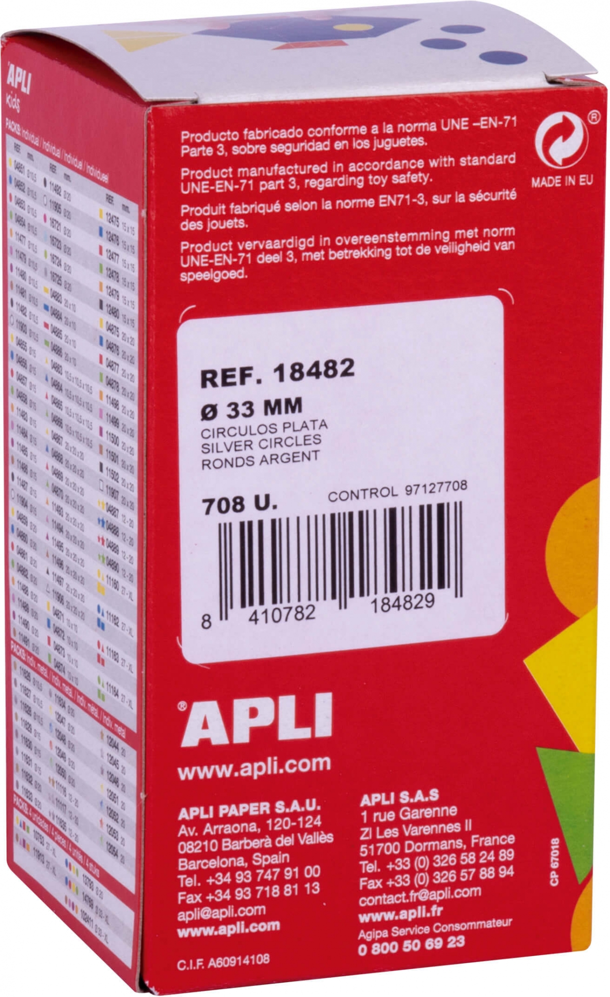 Apli Gomets Redondos Plata Metalizado - Ø33mm - 59 Hojas Pretroqueladas - Adhesivo Base Agua - Normas EN-71 y FSC