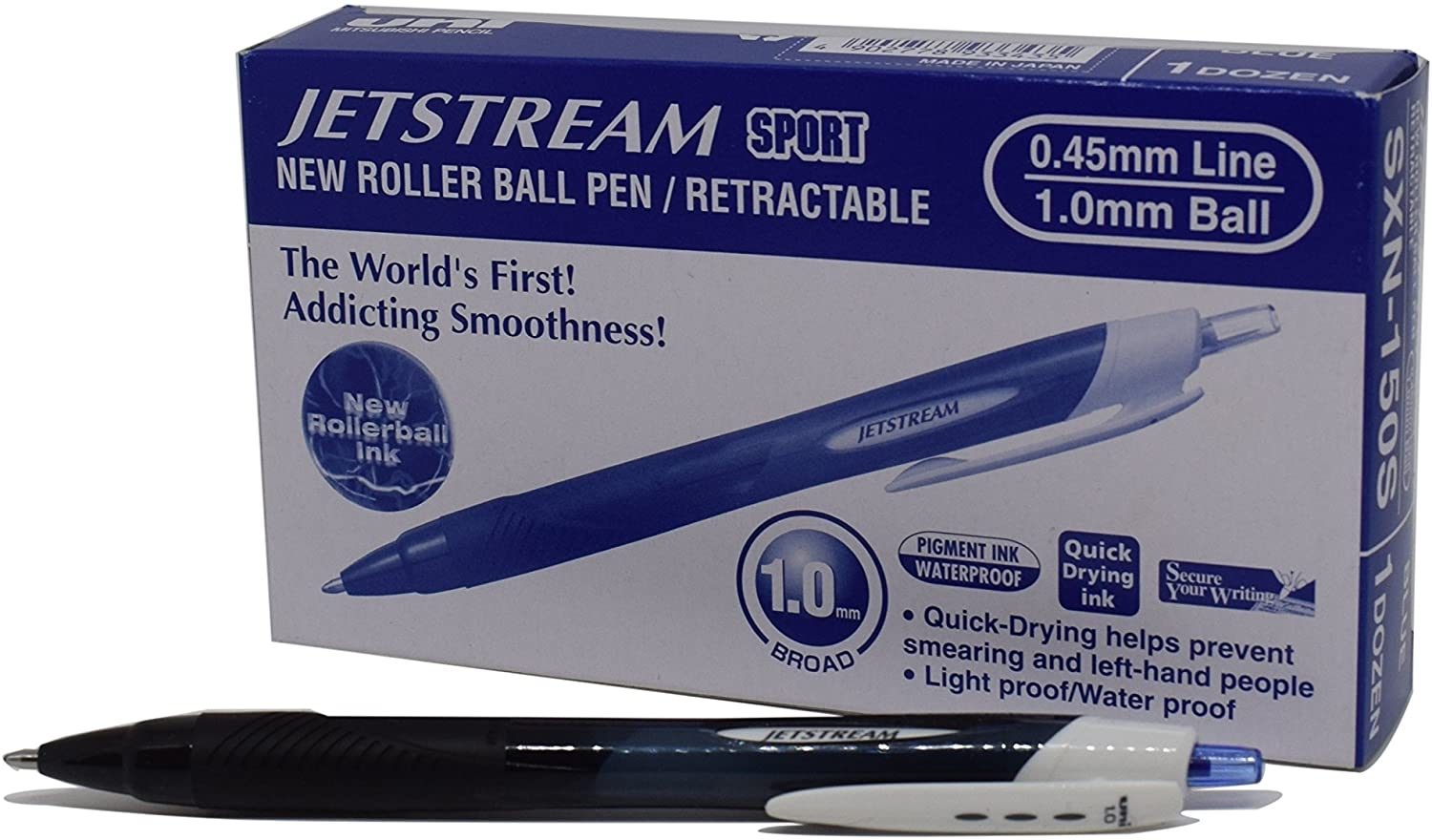 Uni-ball Jet Stream Sport Boligrafo Retractil, Tinta Gel, Punta 1 mm, Secado Instantaneo, Azul