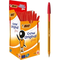 Caja de 50 Bic Cristal Original Fine, Punta Fina 0.8mm, Trazo 0.30mm, Rojo