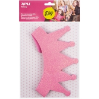 Apli Corona de Goma Eva Rosa con Purpurina - Cable Elastico Ajustable - Personalizable con Formas de Goma Eva, Fieltro, Pegatina