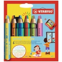 Stabilo Woddy 3 en 1 Duo Pack de 6 Lapices de Colores + Sacapuntas, Mina 2 Colores XXL 10mm, Lapiz de Color, Cera Acuarela, T