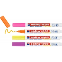 Edding 4085 Neon Pack de 4 Rotuladores de Tiza Liquida, Trazo 1-3mm, Olor Neutro, Colores Frambuesa, Amarillo, Na