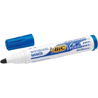 Bic Velleda 1701 ECOlutions Marcadores para Pizarra, Punta Redonda, Trazo de 1.5 mm, Tinta base alcohol, Borrado facil, Azul
