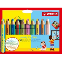 Stabilo Woddy 3 en 1 Duo Pack de 10 Lapices de Colores + Sacapuntas, Mina 2 Colores XXL 10mm, Lapiz de Color, Cera Acuarela,