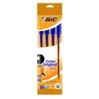 PACK 4 Bic Cristal Original Fine, Punta 0.8mm, Trazo 0.3mm, Azul