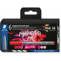 Pack de 6 Rotuladores Staedtler 371 Punta de Pincel Suave, Colores Vivos y Brillantes