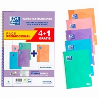 Pack 5 Cuadernos Oxford Classic Write & Erase Espiral Folio Cuadriculado 4x4mm 80 Hojas Tapas Extraduras con Piz