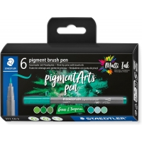 Pack de 6 Rotuladores Staedtler 371 Punta de Pincel Suave, Colores Vivos y Brillantes