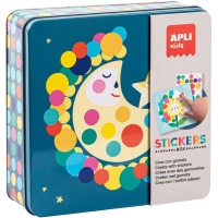 Apli Juegos de Gomets Luna - Incluye 16 Laminas y 12 Hojas de Gomets Removibles - Alto Valor Didactico - Caja Metalica con Diseñ